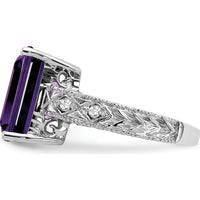 14K White Gold Emerald Cut Amethyst and Diamond Ring with 5.1 Carat Amethyst and 0.017 Carat Diamond Accents by Monteluci Fine Jewelry