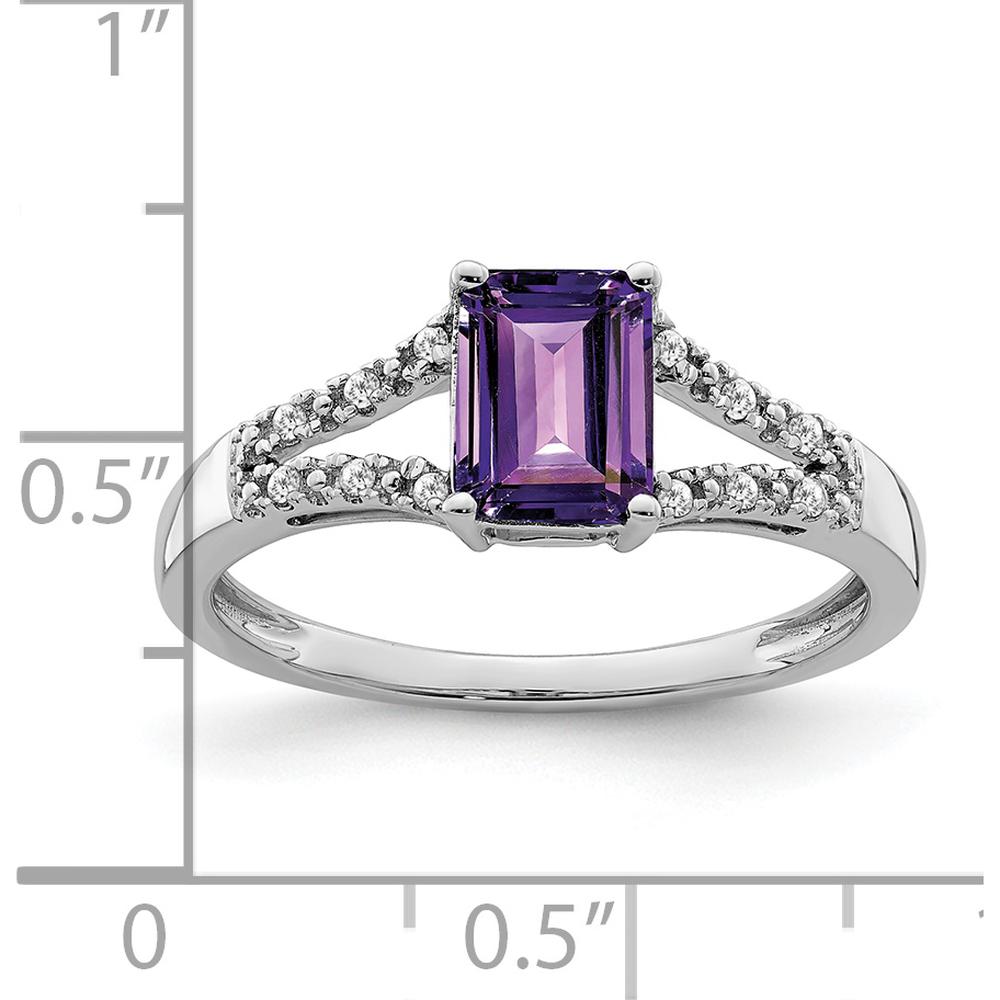 14K White Gold Emerald-Cut Amethyst Ring with Round Diamond Accents - 0.931 Carat Amethyst and 0.06 Carat Total Diamond Weight by 0