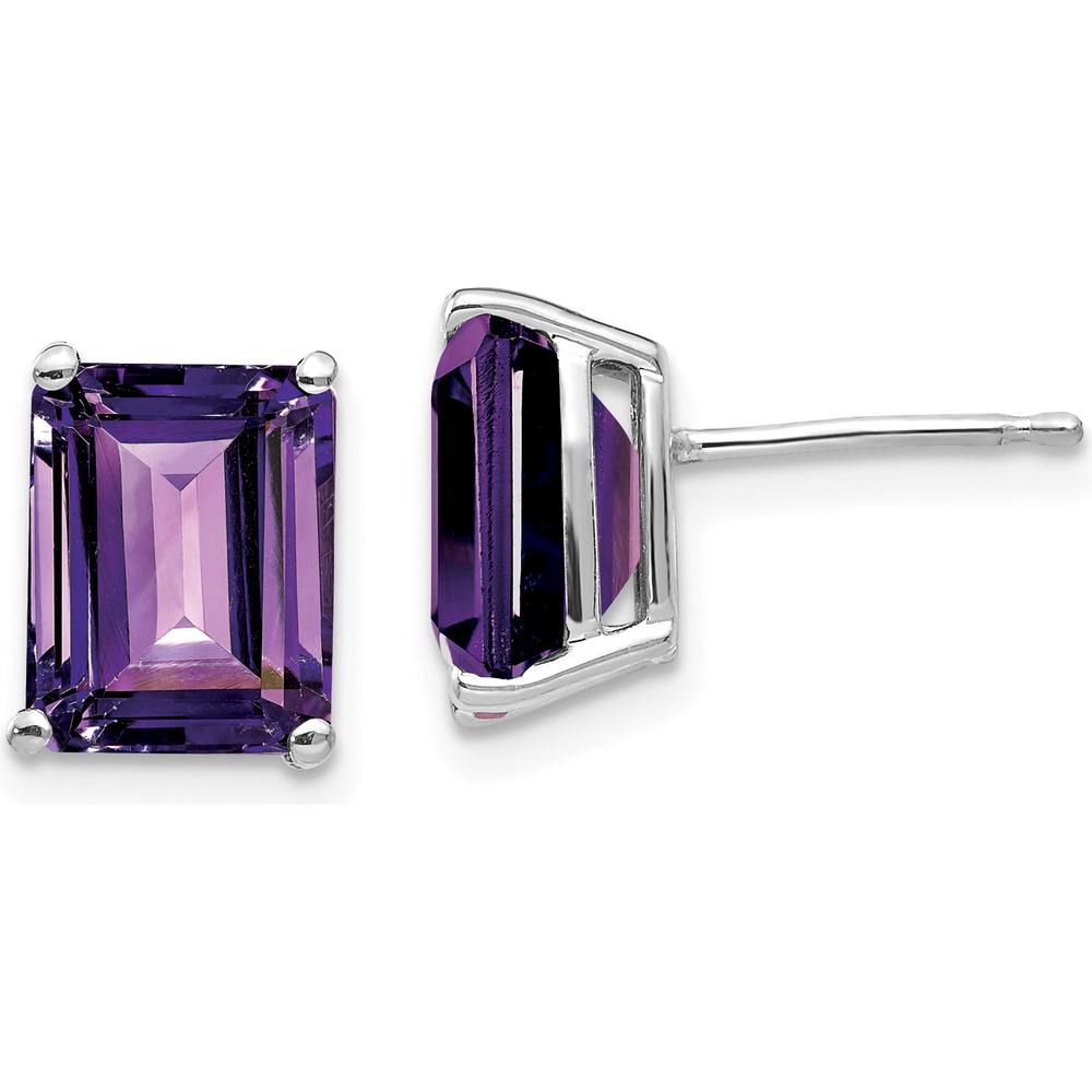 14K White Gold Emerald Cut Amethyst Stud Earrings - 2.15 Carat Total Amethyst Weight by Monteluci Fine Jewelry