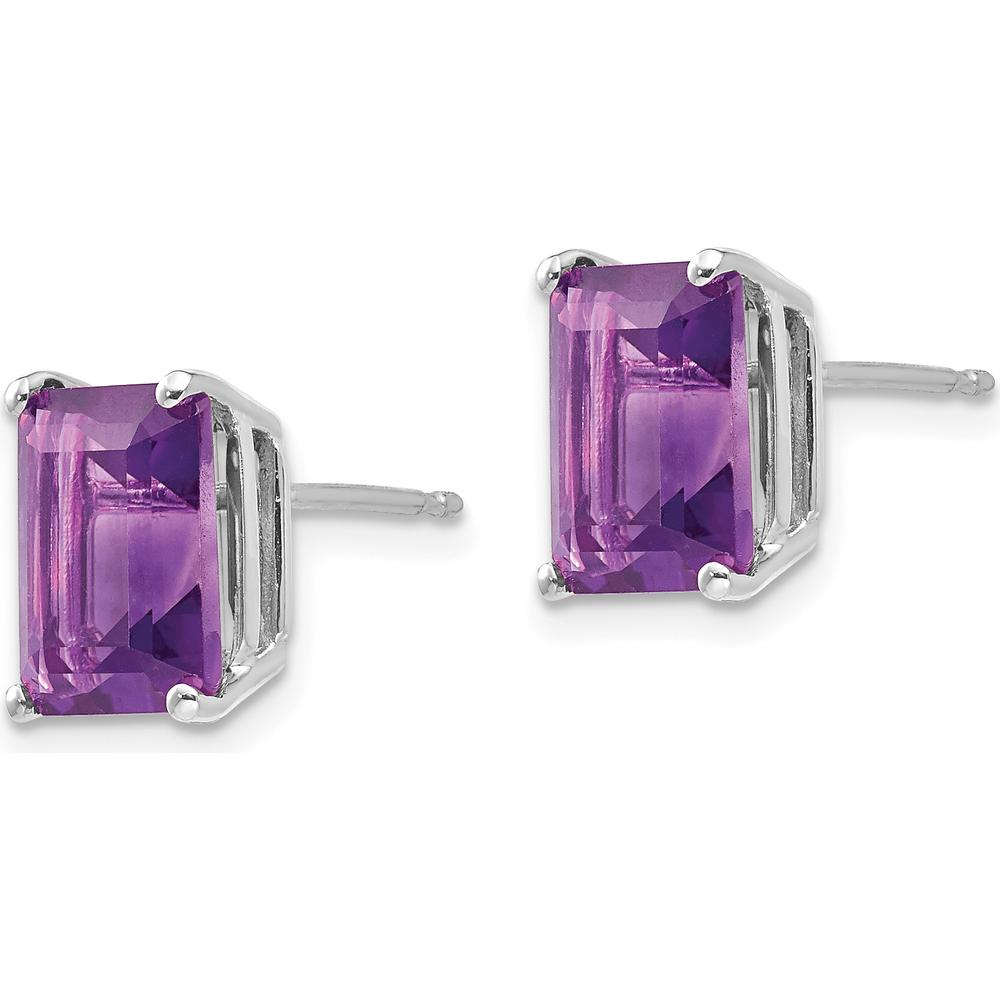 14K White Gold Emerald Cut Amethyst Stud Earrings - 2.15 Carat Total Amethyst Weight by Monteluci Fine Jewelry