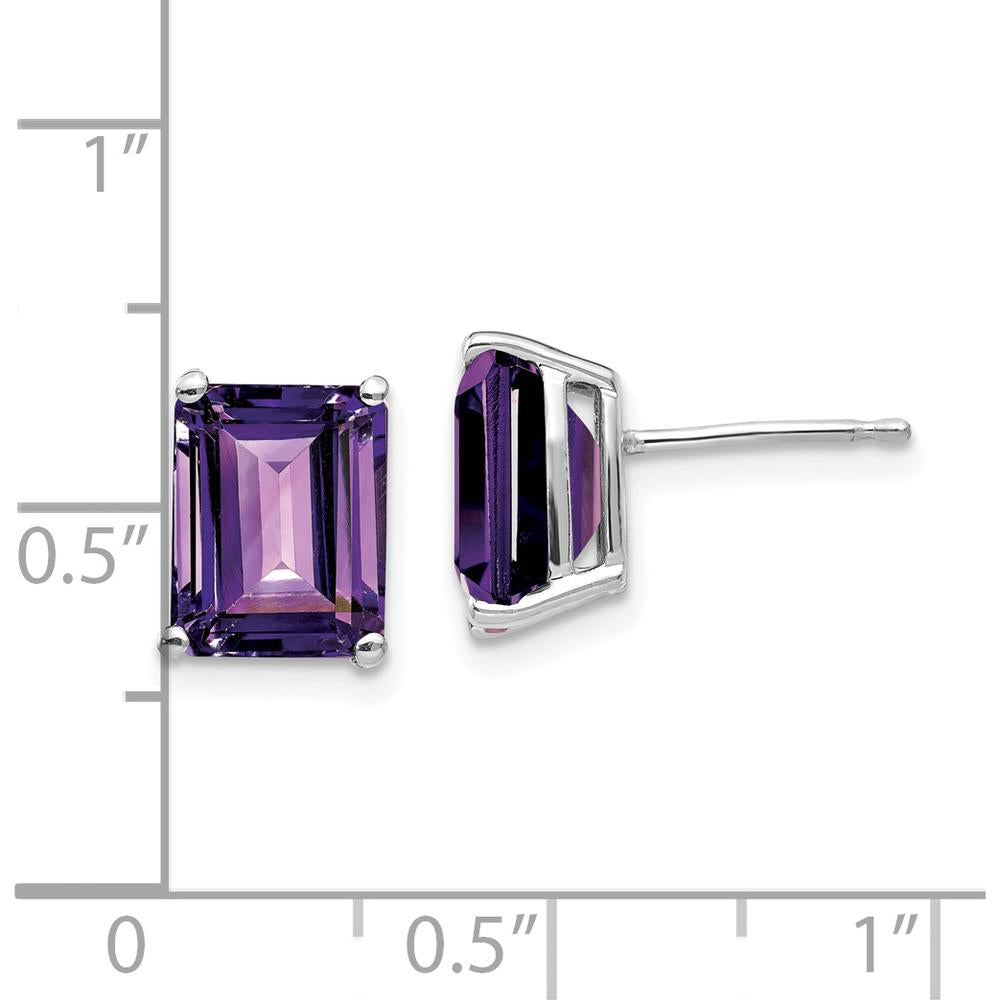 14K White Gold Emerald Cut Amethyst Stud Earrings - 2.15 Carat Total Amethyst Weight by Monteluci Fine Jewelry