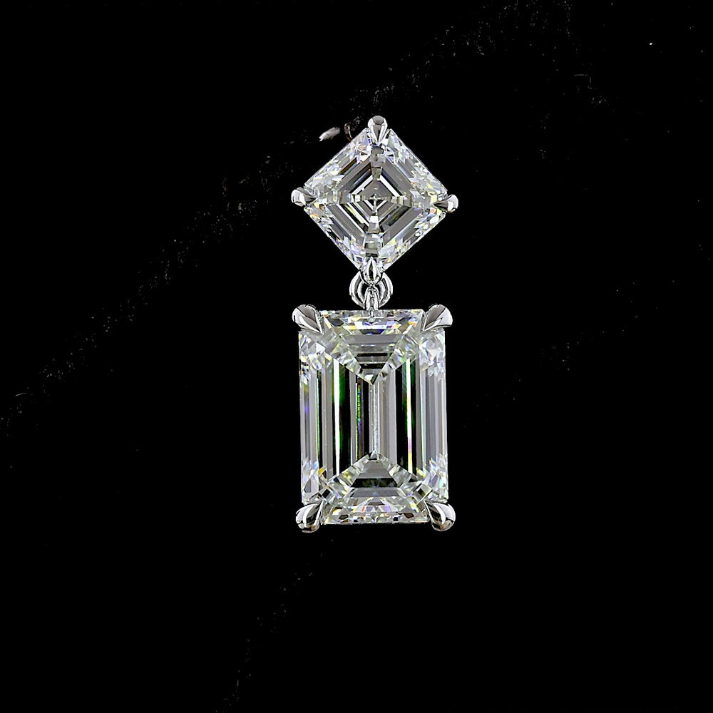 14K White Gold Emerald Cut and Asscher Cut Lab Diamond Hanging Earrings - 8.21 Carats Total Diamond Weight - Covaloro Fine Jewelry