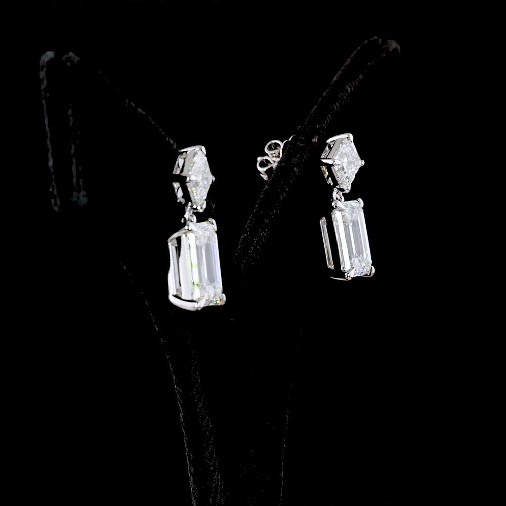 14K White Gold Emerald Cut and Asscher Cut Lab Diamond Hanging Earrings - 8.21 Carats Total Diamond Weight - Covaloro Fine Jewelry