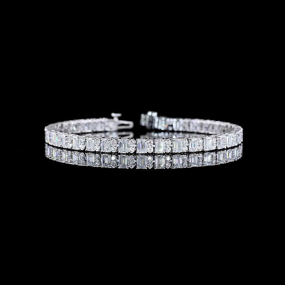 14K White Gold Emerald Cut and Round Diamond Tennis Bracelet - 8.94 Carat Total Weight Lab Grown Diamonds - Covaloro Fine Jewelry