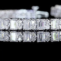 14K White Gold Emerald Cut and Round Diamond Tennis Bracelet - 8.94 Carat Total Weight Lab Grown Diamonds - Covaloro Fine Jewelry