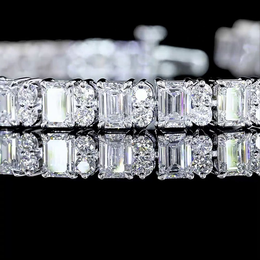 14K White Gold Emerald Cut and Round Diamond Tennis Bracelet - 8.94 Carat Total Weight Lab Grown Diamonds - Covaloro Fine Jewelry