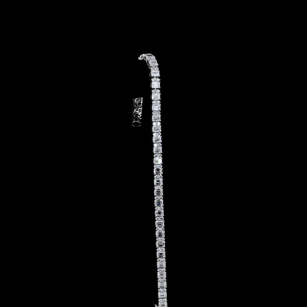 14K White Gold Emerald Cut and Round Diamond Tennis Bracelet - 8.94 Carat Total Weight Lab Grown Diamonds - Covaloro Fine Jewelry