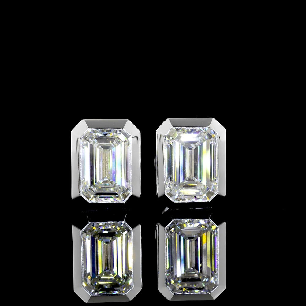 14K White Gold Emerald Cut Bezel Set Lab Diamond Stud Earrings - 3.08 Carat Total Weight, GIA Certified E-F VVS2 - Covaloro Fine Jewelry