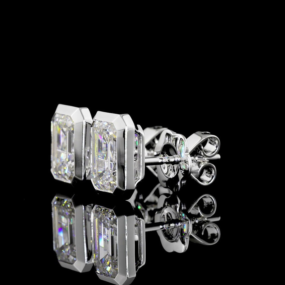 14K White Gold Emerald Cut Bezel Set Lab Diamond Stud Earrings - 3.08 Carat Total Weight, GIA Certified E-F VVS2 - Covaloro Fine Jewelry