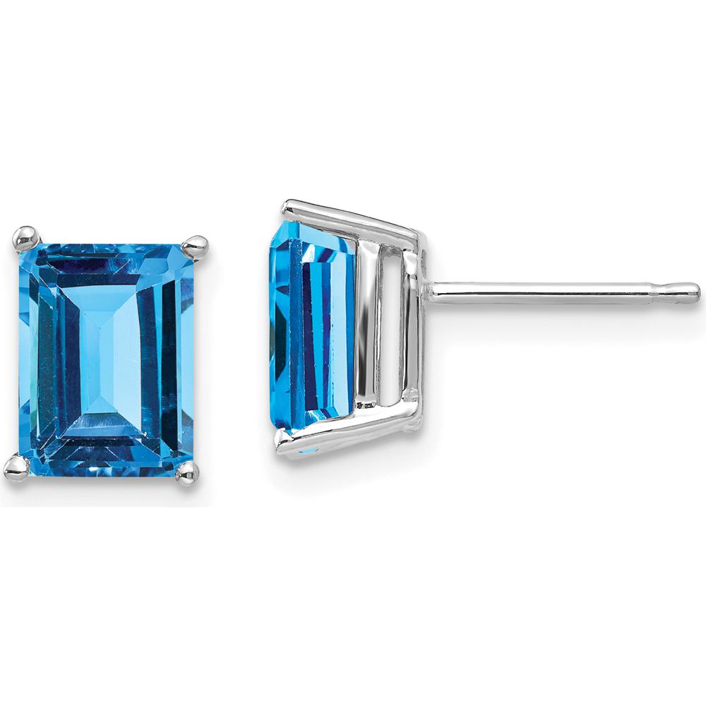 14K White Gold Emerald Cut Blue Topaz Stud Earrings - 1.95 Carat Total Weight by Monteluci Fine Jewelry