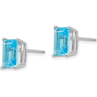14K White Gold Emerald Cut Blue Topaz Stud Earrings - 1.95 Carat Total Weight by Monteluci Fine Jewelry