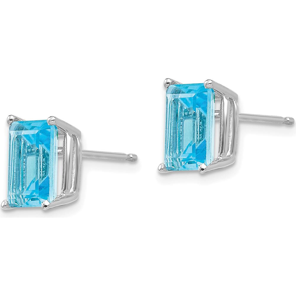 14K White Gold Emerald Cut Blue Topaz Stud Earrings - 1.95 Carat Total Weight by Monteluci Fine Jewelry