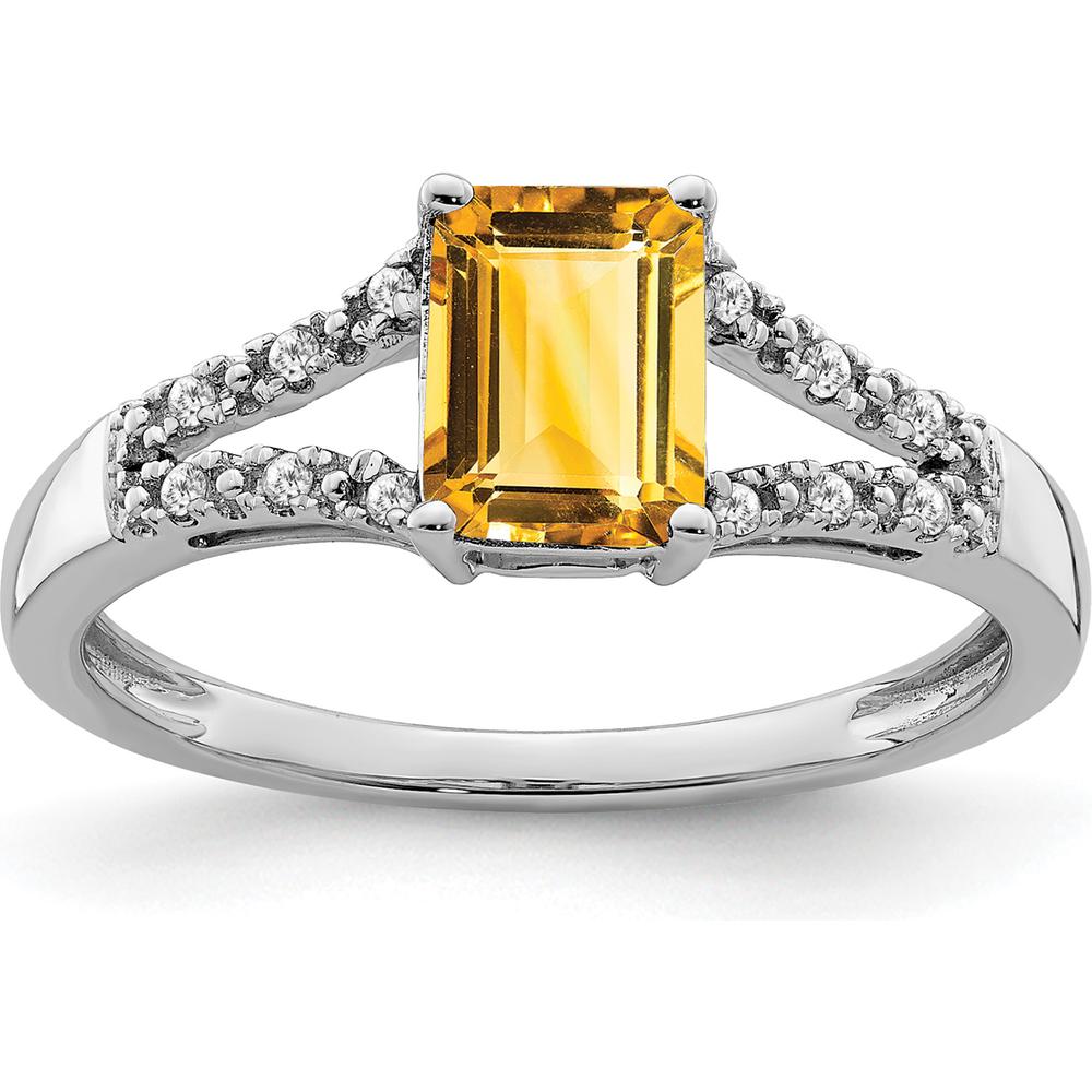 14K White Gold Emerald-cut Citrine and Diamond Ring - 0.954 Carat Citrine, 0.06 Carat Diamond Total Weight by 0