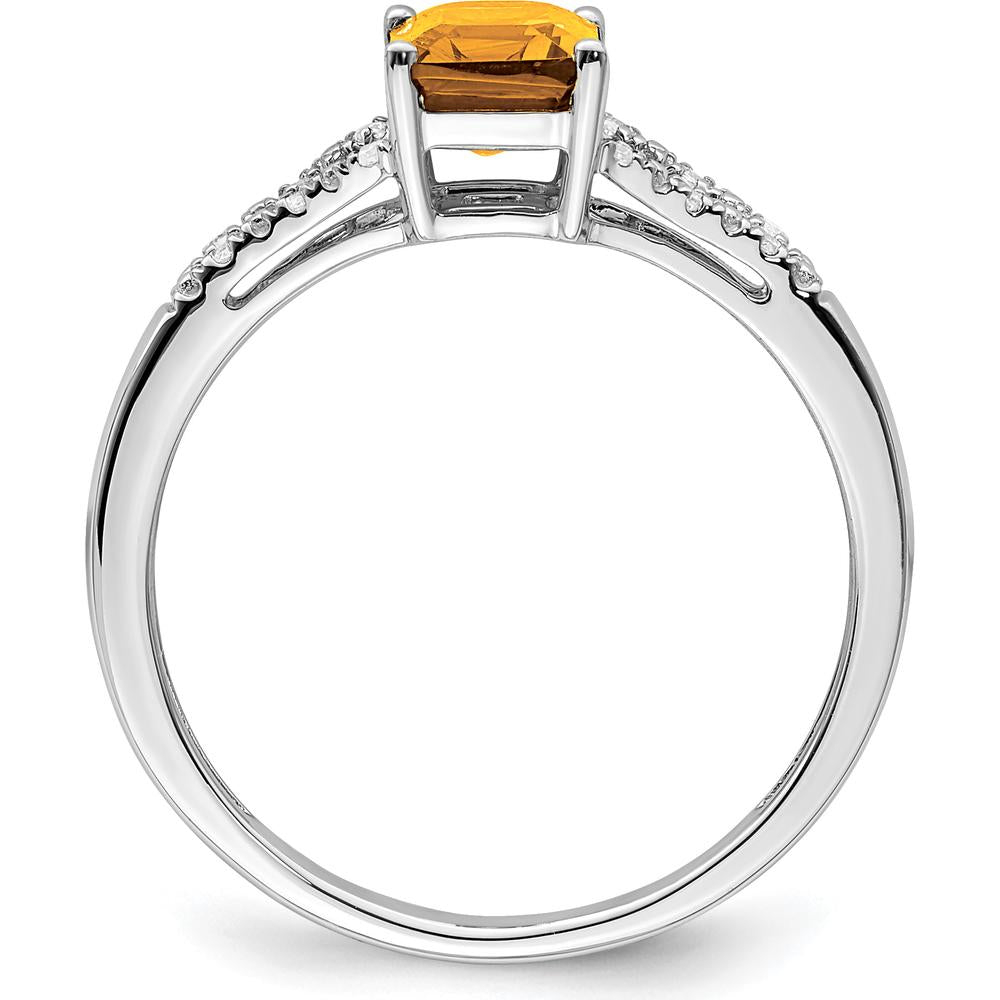 14K White Gold Emerald-cut Citrine and Diamond Ring - 0.954 Carat Citrine, 0.06 Carat Diamond Total Weight by 0