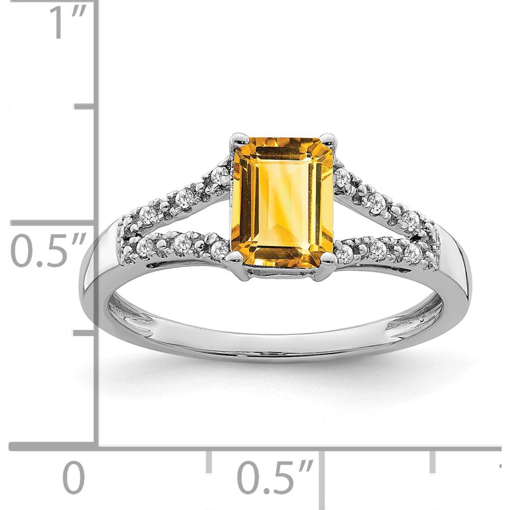 14K White Gold Emerald-cut Citrine and Diamond Ring - 0.954 Carat Citrine, 0.06 Carat Diamond Total Weight by 0