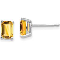 14K White Gold Emerald Cut Citrine Stud Earrings - 1.0 Carat Total Citrine Weight by Monteluci Fine Jewelry