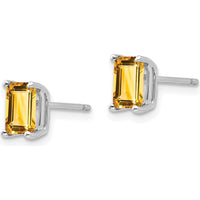 14K White Gold Emerald Cut Citrine Stud Earrings - 1.0 Carat Total Citrine Weight by Monteluci Fine Jewelry