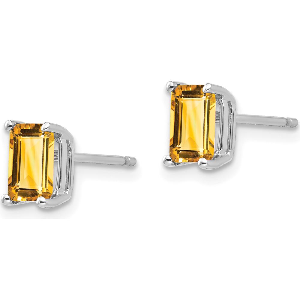 14K White Gold Emerald Cut Citrine Stud Earrings - 1.0 Carat Total Citrine Weight by Monteluci Fine Jewelry