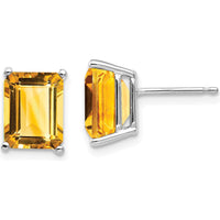 14K White Gold Emerald Cut Citrine Stud Earrings - 2.10 Carat Total Gem Weight by Monteluci Fine Jewelry
