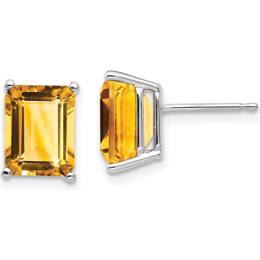 14K White Gold Emerald Cut Citrine Stud Earrings - 2.10 Carat Total Gem Weight by Monteluci Fine Jewelry