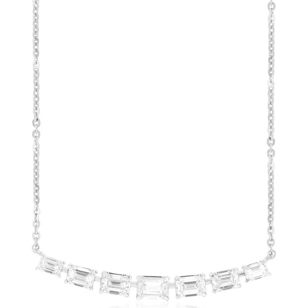 14K White Gold Emerald-Cut Diamond Bar Necklace with Bar Setting - 1.20 Carat Total Diamond Weight - Royal Jewelry