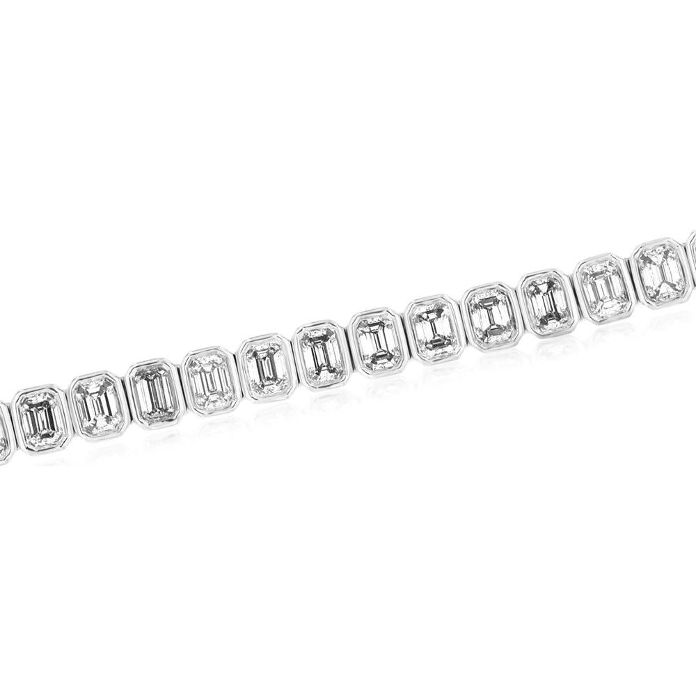14K White Gold Emerald Cut Diamond Bezel Set Tennis Bracelet - 4.95 Carat Total Diamond Weight - Royal Jewelry