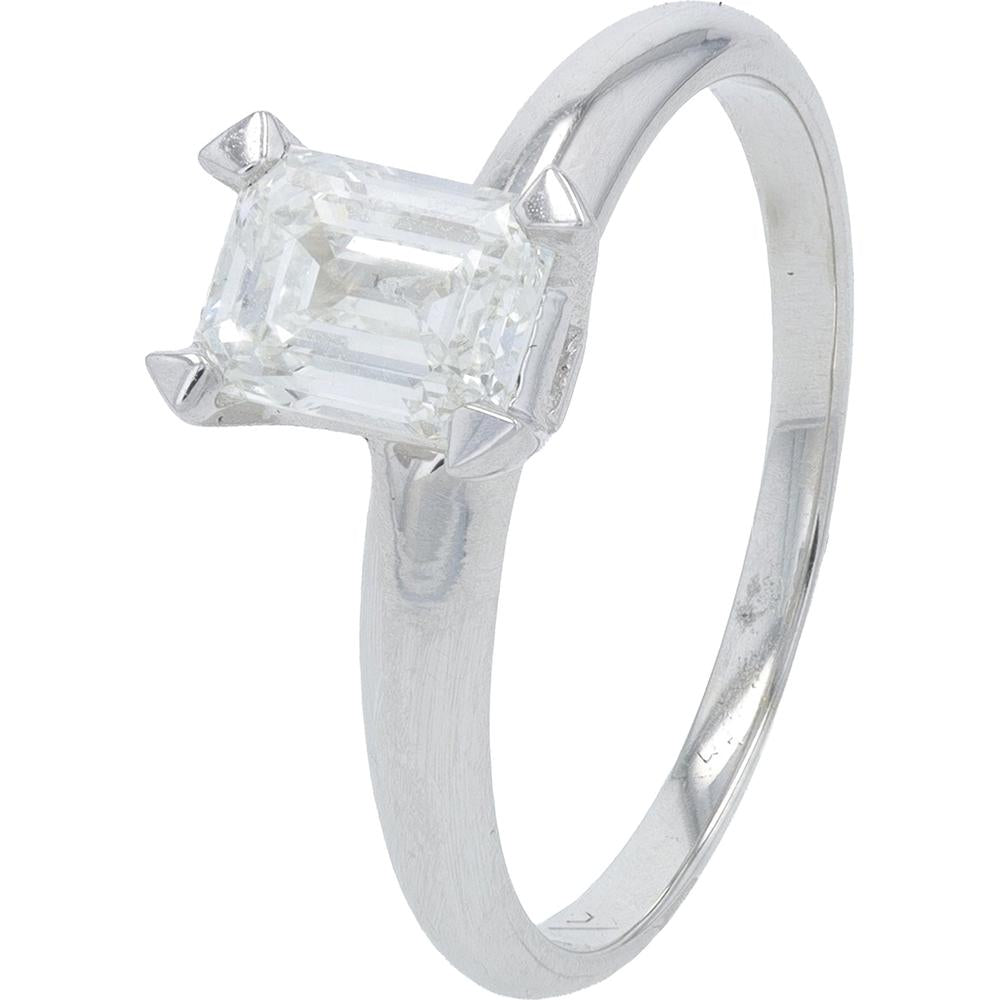 14K White Gold Emerald Cut Diamond Engagement Ring - 1.00 Carat Total Diamond Weight