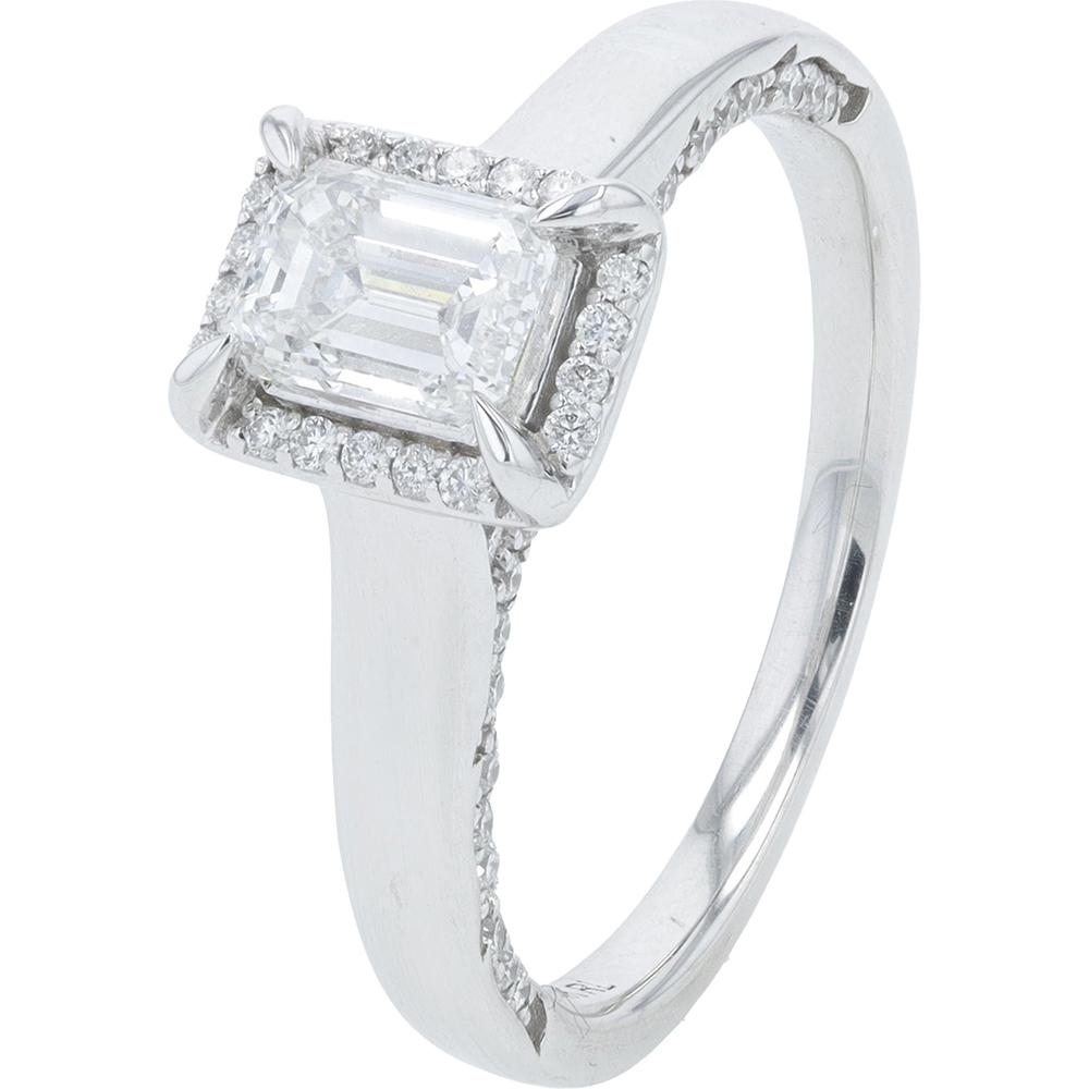 14K White Gold Emerald Cut Diamond Engagement Ring with Diamond Halo - 1.00 Carat Total Diamond Weight