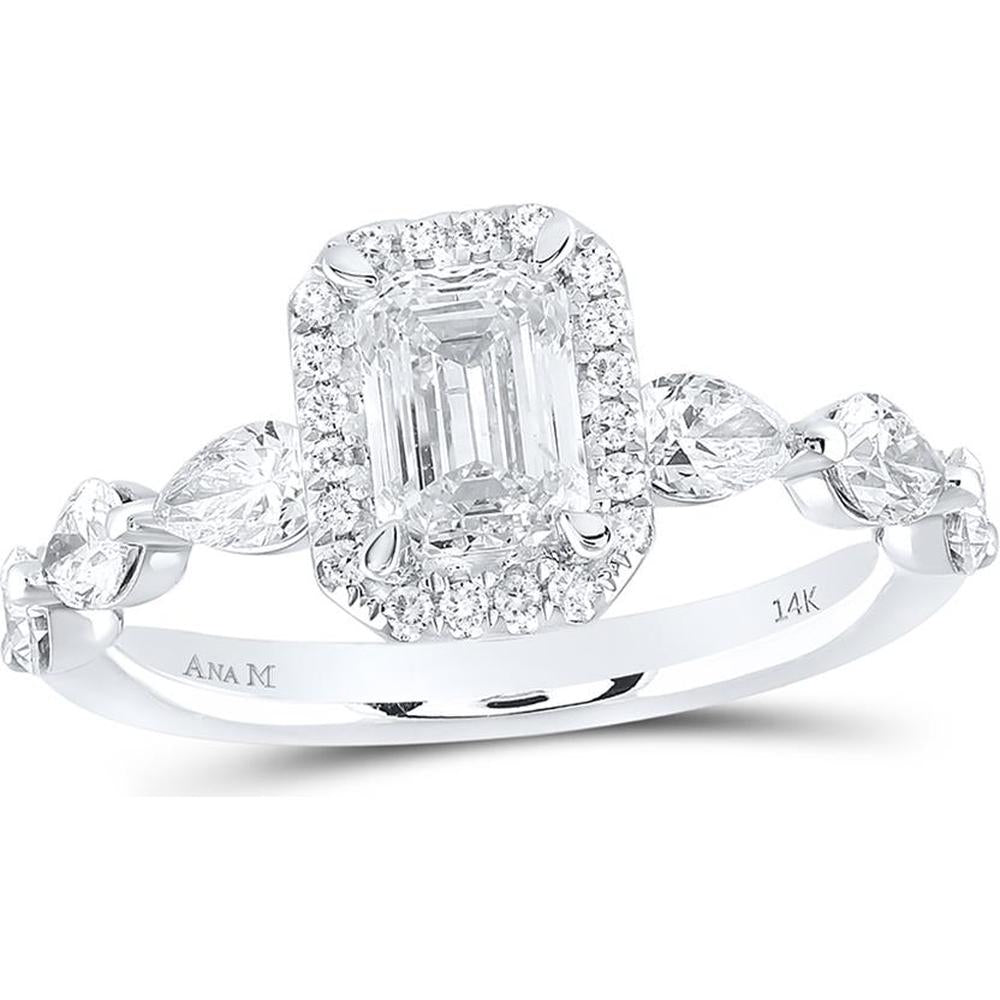 14K White Gold Emerald Cut Diamond Halo Bridal Engagement Ring - 2.00 Carat Total Diamond Weight