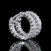 14K White Gold Emerald Cut Diamond Huggie Earrings - 1.47 Carat Total Weight, 28 Lab Grown Diamonds in Prong Setting, E-F Color VS Clarity - Covaloro Fine Jewelry