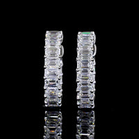 14K White Gold Emerald Cut Diamond Huggie Earrings - 1.47 Carat Total Weight, 28 Lab Grown Diamonds in Prong Setting, E-F Color VS Clarity - Covaloro Fine Jewelry