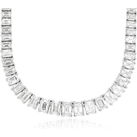 14K White Gold Emerald Cut Diamond Tennis Necklace - 17.3 Carat Total Diamond Weight - Royal Jewelry