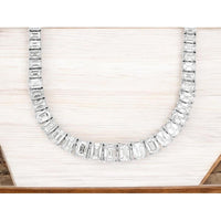 14K White Gold Emerald Cut Diamond Tennis Necklace - 17.3 Carat Total Diamond Weight - Royal Jewelry