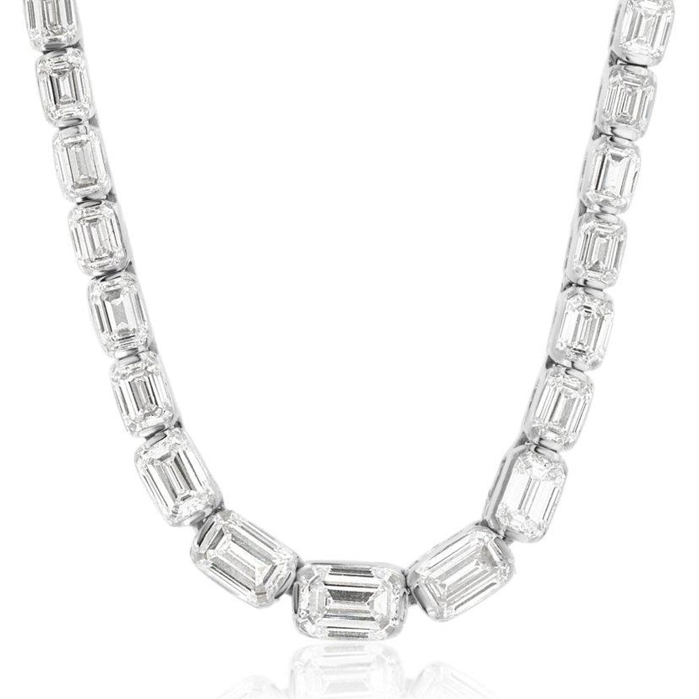 14K White Gold Emerald-Cut Diamond Tennis Necklace - 4.67 Carat Total Diamond Weight - Royal Jewelry