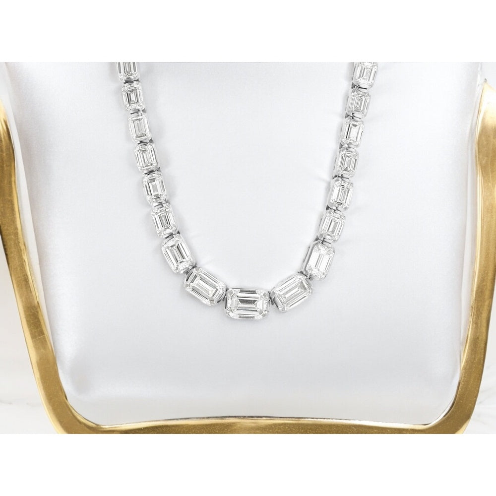 14K White Gold Emerald-Cut Diamond Tennis Necklace - 4.67 Carat Total Diamond Weight - Royal Jewelry