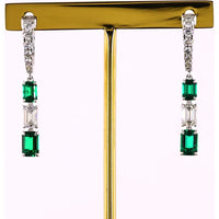 14K White Gold Emerald Cut Drop Earrings with Alternating Green Lab Emeralds and Diamond Accents - 1.36 Carat Total Weight - Covaloro Fine Jewelry