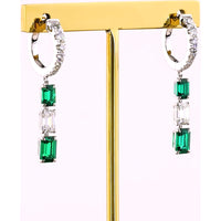 14K White Gold Emerald Cut Drop Earrings with Alternating Green Lab Emeralds and Diamond Accents - 1.36 Carat Total Weight - Covaloro Fine Jewelry