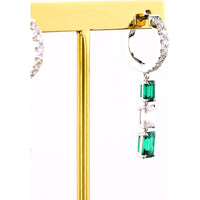 14K White Gold Emerald Cut Drop Earrings with Alternating Green Lab Emeralds and Diamond Accents - 1.36 Carat Total Weight - Covaloro Fine Jewelry
