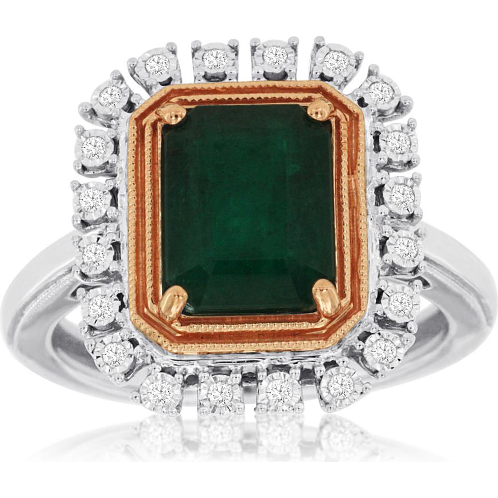 14K White Gold Emerald Cut Emerald & Diamond Halo Ring - 2.25 Carats Total Emerald and Diamond Weight