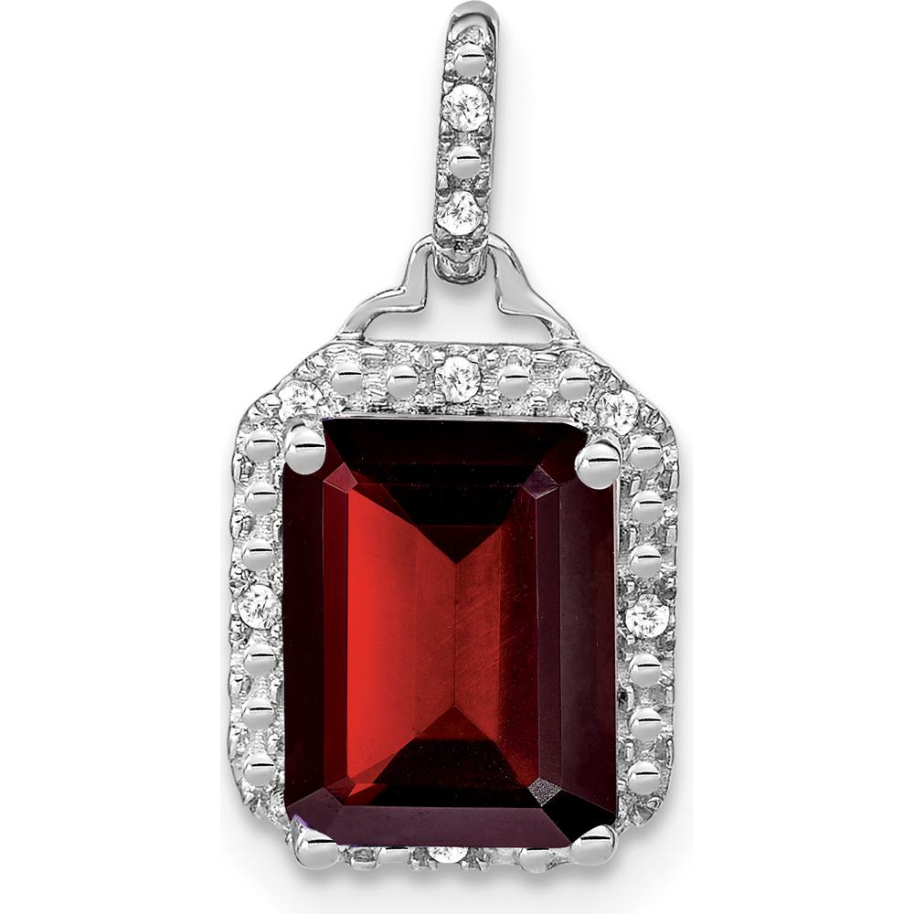 14K White Gold Emerald-Cut Garnet and Diamond Halo Pendant - 5.07 Carat Total Garnet Weight by Lumare Gioia