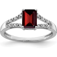 14K White Gold Emerald-Cut Garnet and Round Diamond Ring - 1.31 Carat Total Gemstone Weight by 0