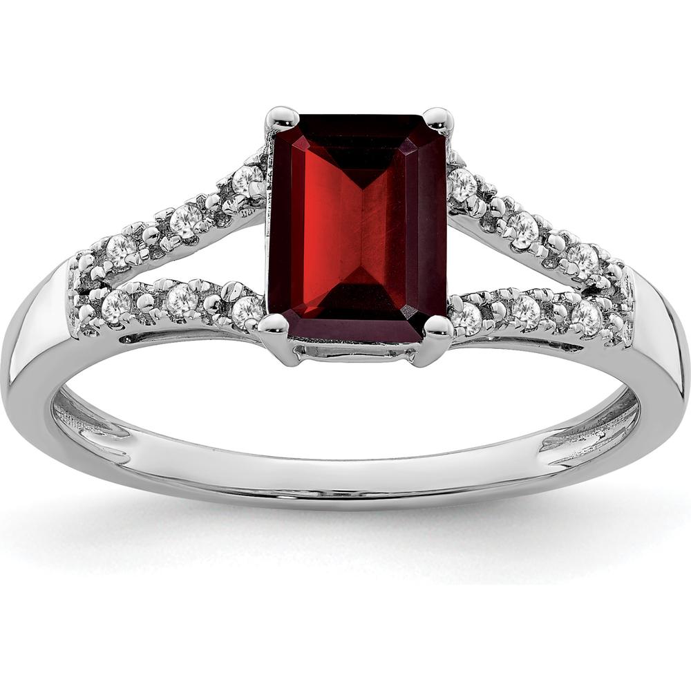 14K White Gold Emerald-Cut Garnet and Round Diamond Ring - 1.31 Carat Total Gemstone Weight by 0