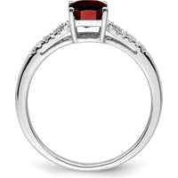 14K White Gold Emerald-Cut Garnet and Round Diamond Ring - 1.31 Carat Total Gemstone Weight by 0