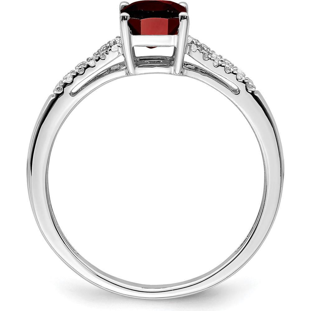 14K White Gold Emerald-Cut Garnet and Round Diamond Ring - 1.31 Carat Total Gemstone Weight by 0