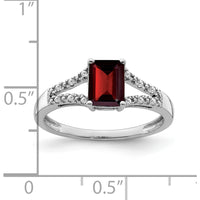 14K White Gold Emerald-Cut Garnet and Round Diamond Ring - 1.31 Carat Total Gemstone Weight by 0