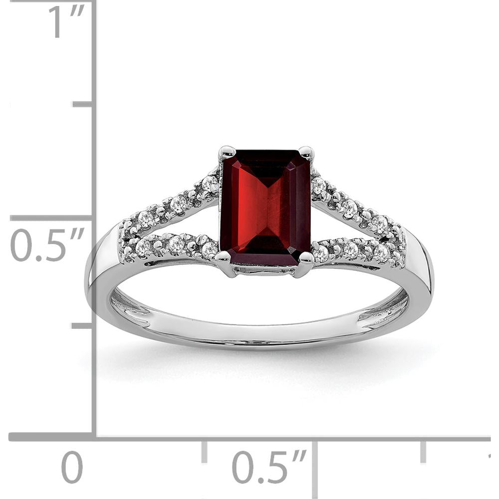 14K White Gold Emerald-Cut Garnet and Round Diamond Ring - 1.31 Carat Total Gemstone Weight by 0