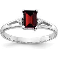 14K White Gold Emerald Cut Garnet Ring with Round Diamond Accents - 0.7 Carat Total Garnet Weight by Monteluci Fine Jewelry