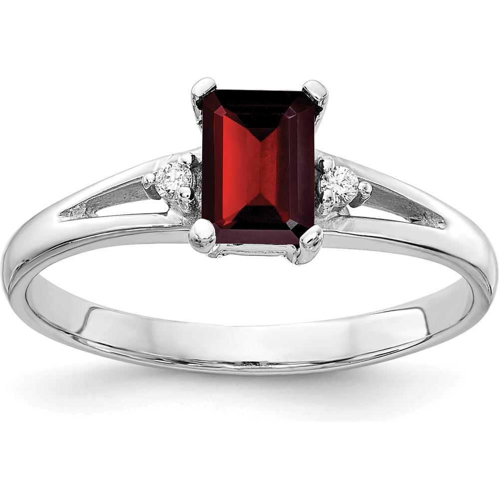 14K White Gold Emerald Cut Garnet Ring with Round Diamond Accents - 0.7 Carat Total Garnet Weight by Monteluci Fine Jewelry