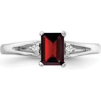 14K White Gold Emerald Cut Garnet Ring with Round Diamond Accents - 0.7 Carat Total Garnet Weight by Monteluci Fine Jewelry