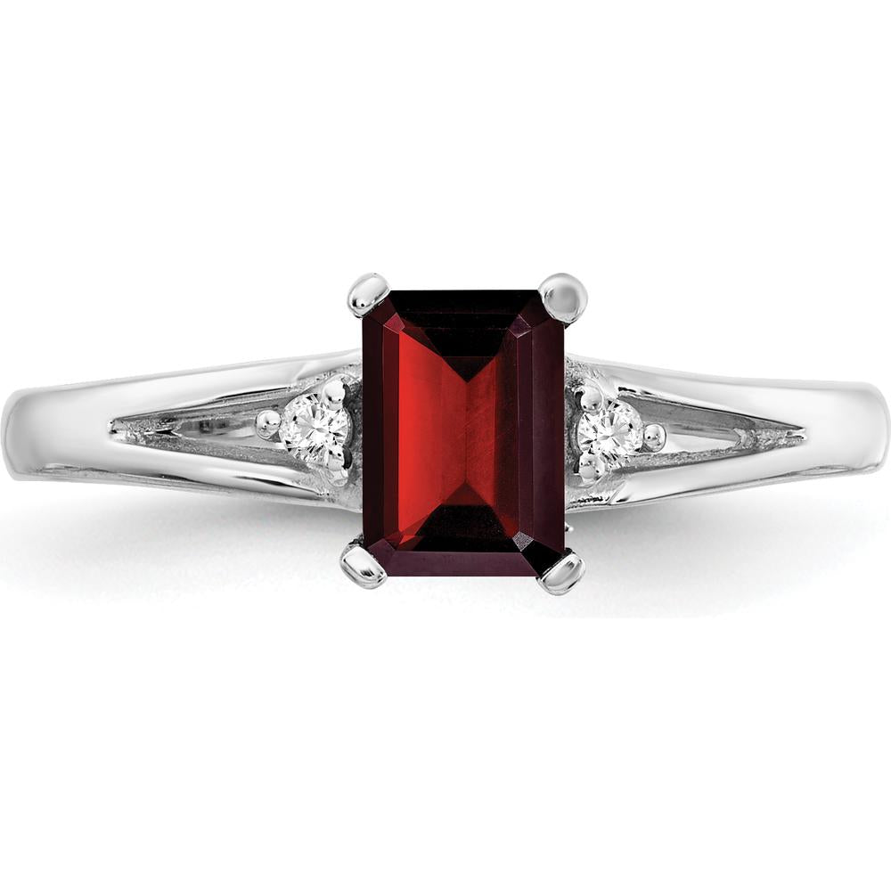 14K White Gold Emerald Cut Garnet Ring with Round Diamond Accents - 0.7 Carat Total Garnet Weight by Monteluci Fine Jewelry